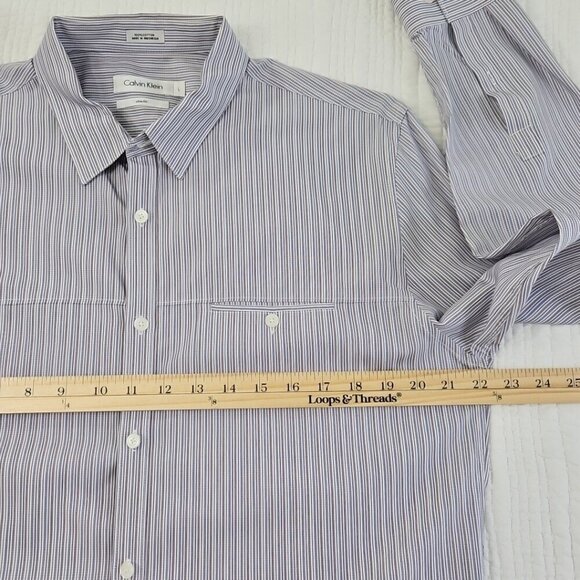 Calvin Klein Button Up Shirt Men's L Purple Stripes Pocket Long Sleeve EUC LN - Picture 9 of 15